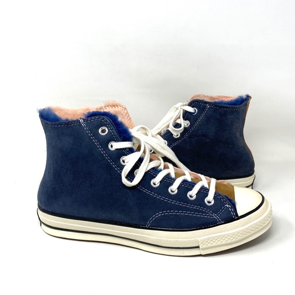 Converse Chuck 70 Shoes High Top Suede Fur Navy Pink Men’s Size Sneakers 166319C - Picture 8 of 10